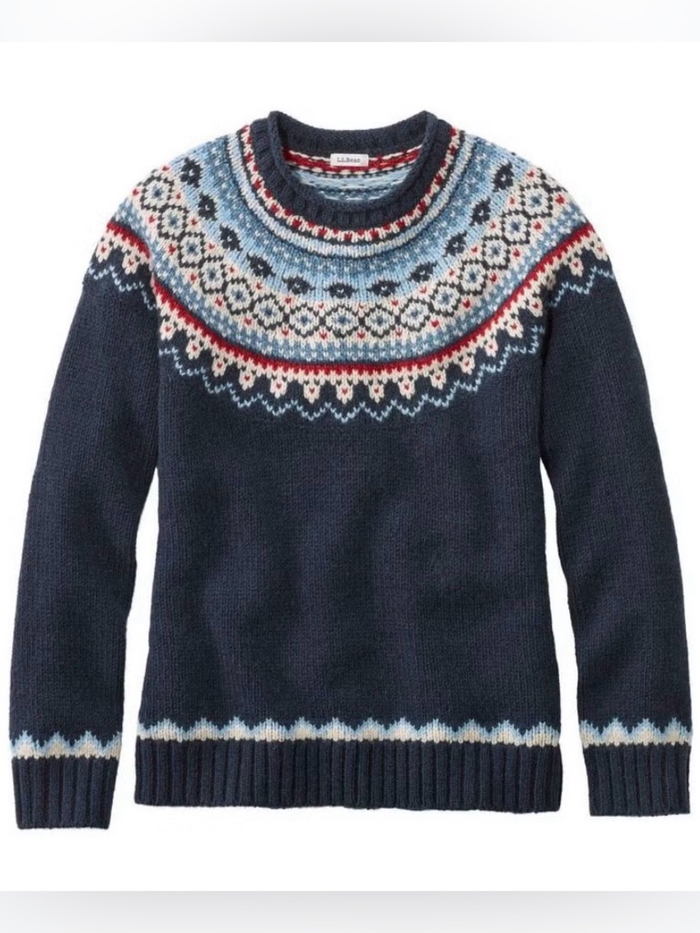 L.L.Bean Navy Fair Isle Sweater Women's XL Nordic Wool Winter Ski Pullover
